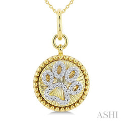 1/6 Ctw Round Cut Diamond Dog Paw Round Fluted Medallion Fashion Pendant With Chain in 10K Yellow and White Gold