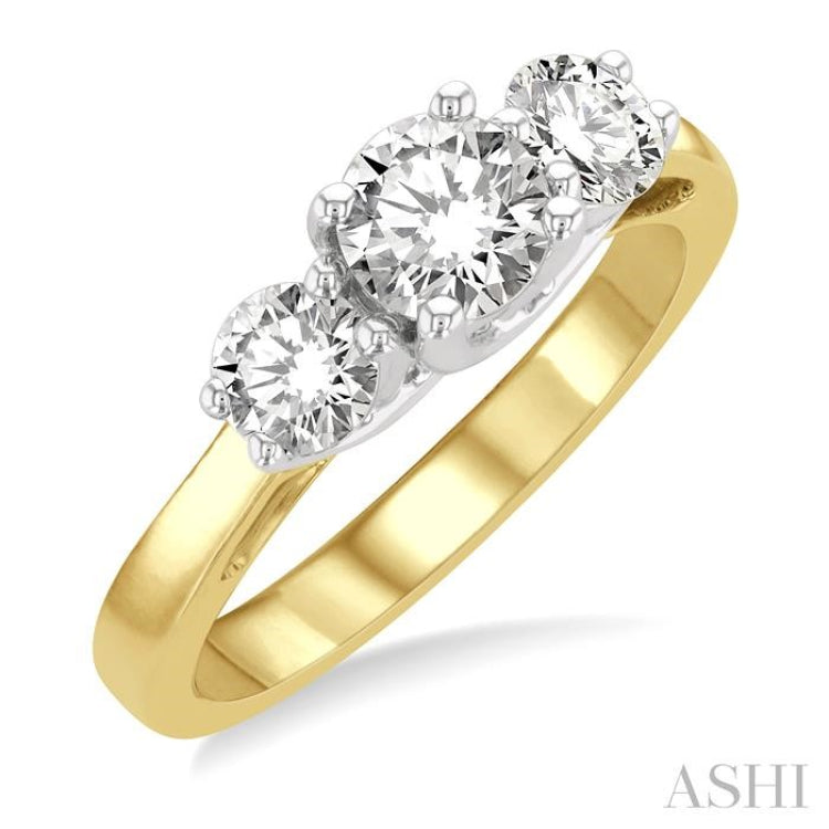 1 1/4 Ctw Round Cut Diamond Past Present & Future Engagement Ring in 14K Yellow & White Gold