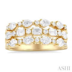 1 1/2 Ctw Triple Row Multi-Cut Diamond Fashion Band in 14K Yellow Gold