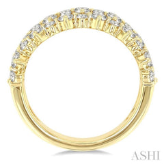 1 1/2 Ctw Triple Row Round Cut Diamond Fashion Band in 14K Yellow Gold