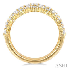 1 1/2 Ctw Triple Row Round Cut Diamond Fashion Band in 14K Yellow Gold