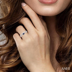 5x2.5 MM Marquise Shape Sapphire and 1/5 Ctw Round Cut Diamond Precious Split Twin Ring in 10K White Gold