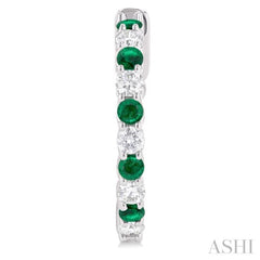 2.4 MM Round Shape Emerald and 5/8 Ctw Round Cut Diamond Precious Hoop Earring in 14K White Gold