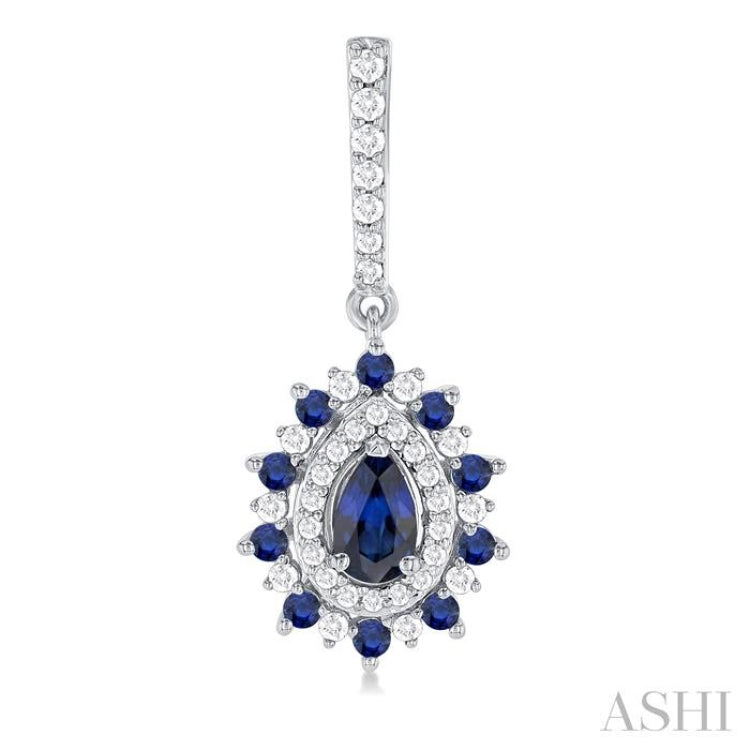 5x3 MM Pear Cut & 1.45 MM Round Cut Sapphire and 1/3 ctw Round Cut Diamond Precious Earring in 14K White Gold