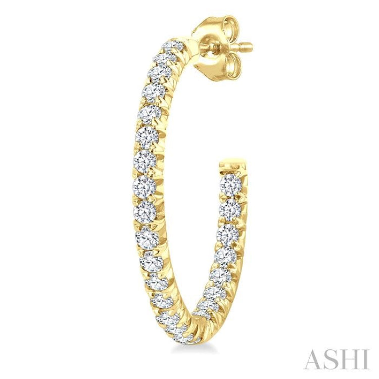 1/2 Ctw French Pave Set Round Cut Diamond Fashion Half Hoop Earrings in 14K Yellow Gold