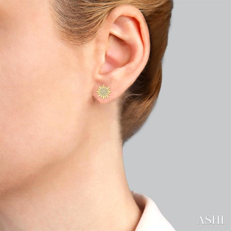 1/8 Ctw Petite Sun Round Cut Diamond Fashion Stud Earrings in 10K Yellow Gold