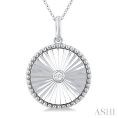 1/20 Ctw Round fluted medallion Round Cut Diamond Pendant With Chain in Sterling Silver