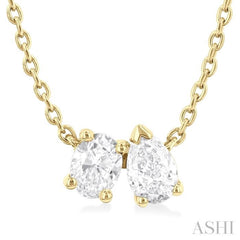 1/3 Ctw Toi Et Moi Oval and Pear Cut Diamond Pendant With Chain in 14K Yellow Gold