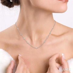5 MM Round Shape Cultured Pearl and 1/4 Ctw Round Cut Diamond Station Necklace in 14K White Gold