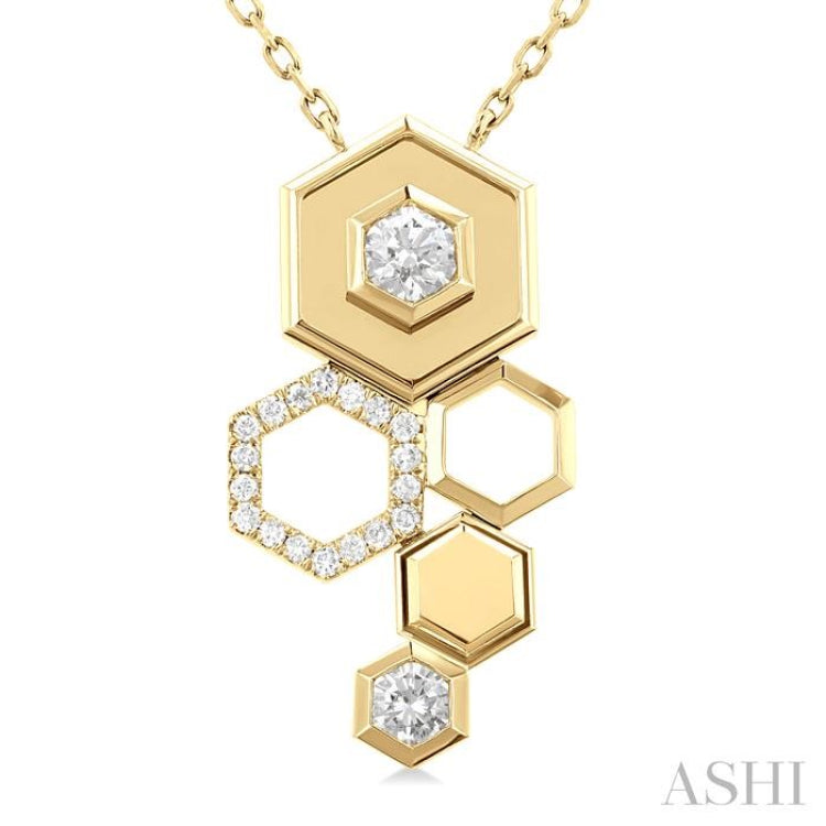 3/8 Ctw Asymmetric Hexagon Motif Round Cut Diamond Fashion Pendant With Chain in 14K Yellow Gold