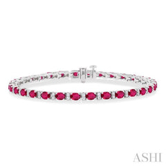 4X3 MM Oval Cut Ruby and 1/3 ctw Round Cut Diamond Precious Bracelet in 14K White Gold