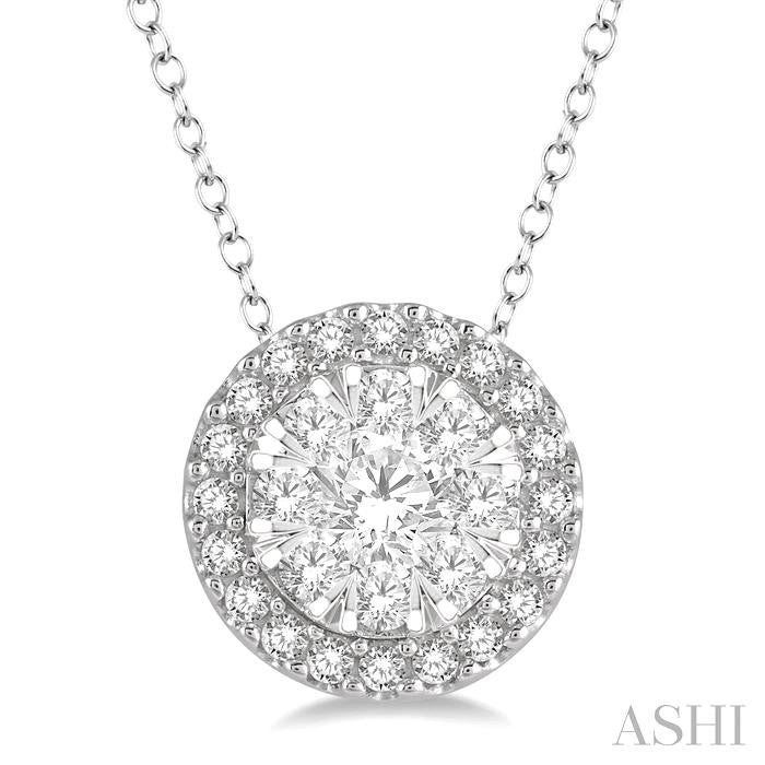 1/3 Ctw Lovebright Round Cut Diamond Pendant With Chain in 14K White Gold
