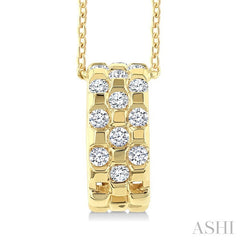 1/5 Ctw Round Cut Golden Glow Diamond Checkered Fashion Pendant With Chain in 10K Yellow Gold