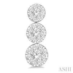 1 Ctw Hanging Triple Mount Lovebright Round Cut Diamond Earrings in 14K White Gold