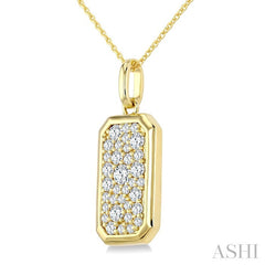 5/8 Ctw Elongated Octagon Shape Pave Set Round Cut Diamond Fashion Pendant With Chain in 14K Yellow Gold