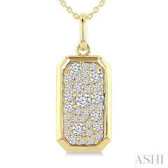5/8 Ctw Elongated Octagon Shape Pave Set Round Cut Diamond Fashion Pendant With Chain in 14K Yellow Gold