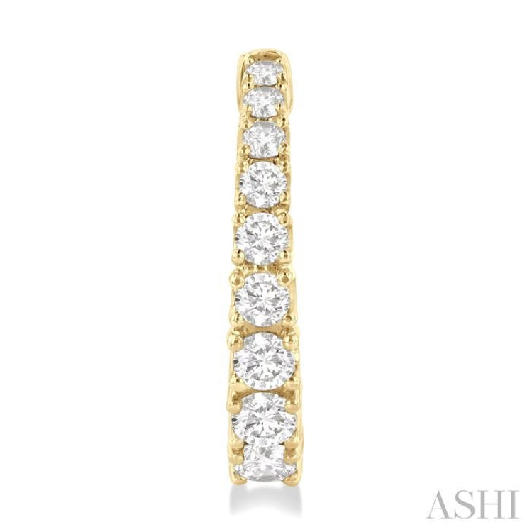 1 Ctw Graduated Round Cut Diamond Fashion Hoop Earrings in 14K Yellow Gold