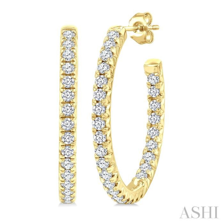 3/4 Ctw French Pave Set Round Cut Diamond Fashion Half Hoop Earrings in 14K Yellow Gold