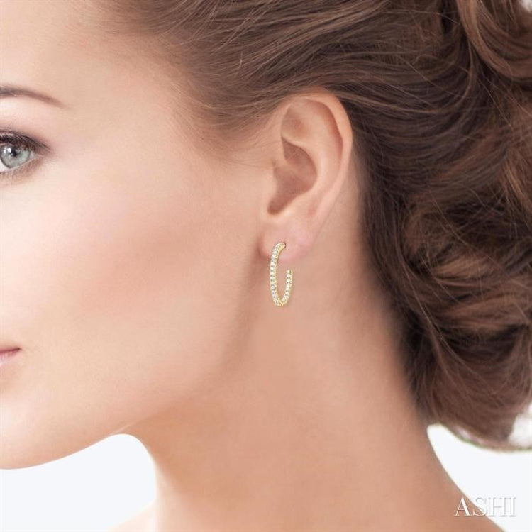 3/4 Ctw French Pave Set Round Cut Diamond Fashion Half Hoop Earrings in 14K Yellow Gold
