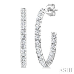 1/2 Ctw French Pave Set Round Cut Diamond Fashion Half Hoop Earrings in 14K White Gold