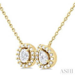 3/8 Ctw Toi Et Moi Diamond Pendant in 14K Yellow Gold