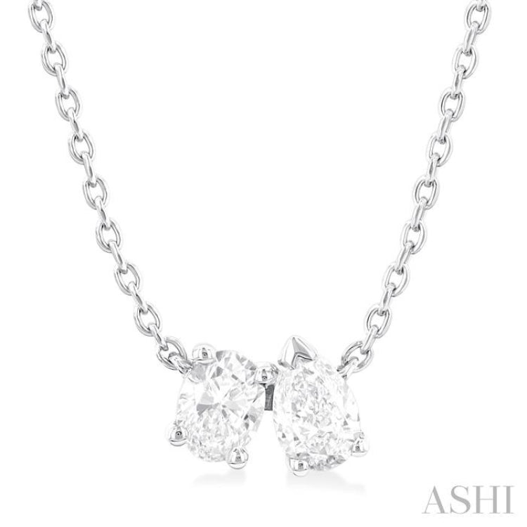 1/3 Ctw Toi Et Moi Oval and Pear Cut Diamond Pendant in 14K White Gold