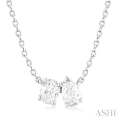 1/3 Ctw Toi Et Moi Oval and Pear Cut Diamond Pendant in 14K White Gold