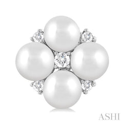 4 MM Round Shape Floral Cultured Pearls and 1/10 Ctw Round Cut Diamond Fashion Stud Earring in 10K White Gold