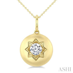 5/8 Ctw Circle Round Cut Diamond Fashion Dome Pendant With Chain in 14K Yellow Gold
