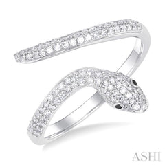 1/3 Ctw Petite Serpent Round Cut Diamond Open Center Fashion Ring in 10K White Gold