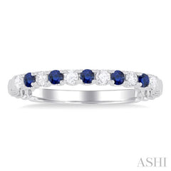 1.75 MM Sapphire and 1/6 Ctw Round Cut Diamond Precious Wedding Band in 14K White Gold