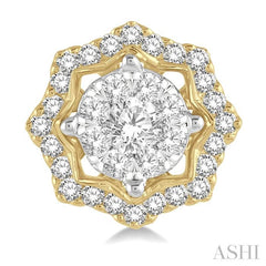 3/4 Ctw Star Lattice Lovebright Round Cut Diamond Earrings in 14K Yellow and White Gold
