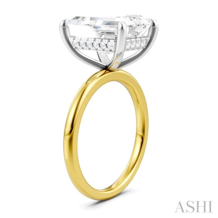 1/10 Ctw Emerald Shape Round Cut Diamond Semi-Mount Engagement Ring in 14K Yellow and White Gold