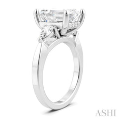 1/2 Ctw Tri-Mount Emerald Shape Center Pear and Round Cut Diamond Semi-Mount Engagement Ring in 14K White Gold