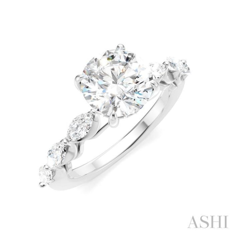3/4 Ctw Round Shape Marquise and Round Cut Diamond Semi-Mount Engagement Ring in 14K White Gold