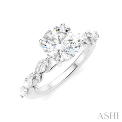 3/4 Ctw Round Shape Marquise and Round Cut Diamond Semi-Mount Engagement Ring in 14K White Gold