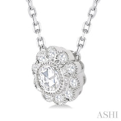 1/3 Ctw Rose Cut Diamond Pendant in 14K White Gold with chain