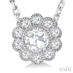 1/3 Ctw Rose Cut Diamond Pendant in 14K White Gold with chain
