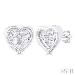 1/5 ctw Petite Bezel Set Heart Shape Diamond Fashion Stud Earring in 10K White Gold