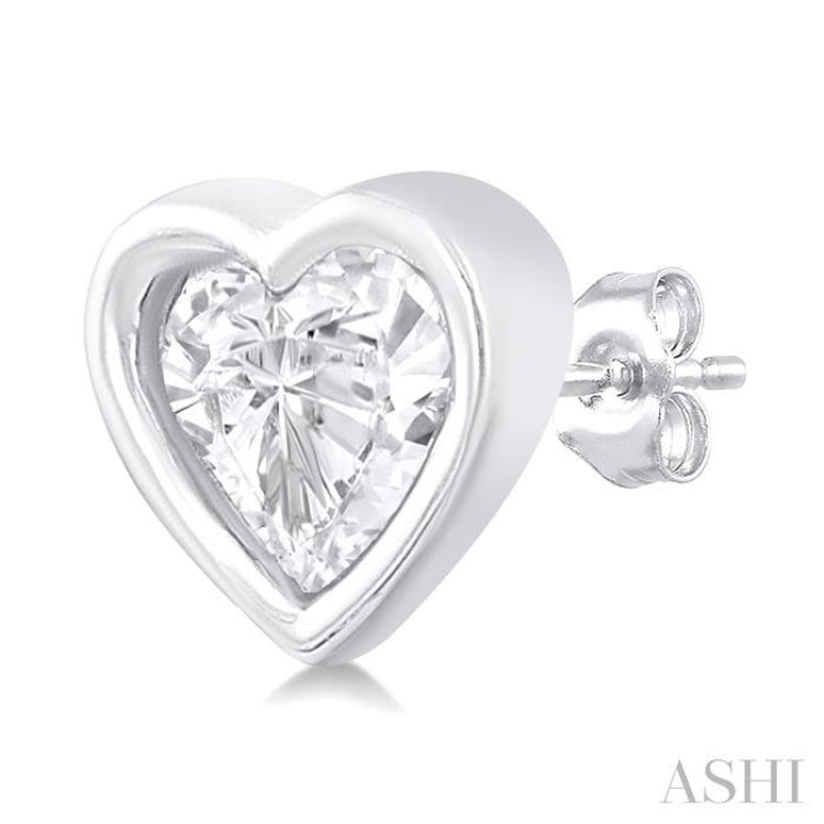 1/5 ctw Petite Bezel Set Heart Shape Diamond Fashion Stud Earring in 10K White Gold