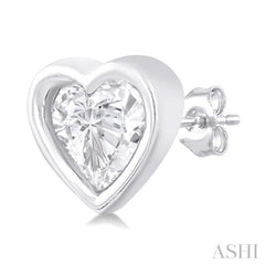 1/5 ctw Petite Bezel Set Heart Shape Diamond Fashion Stud Earring in 10K White Gold