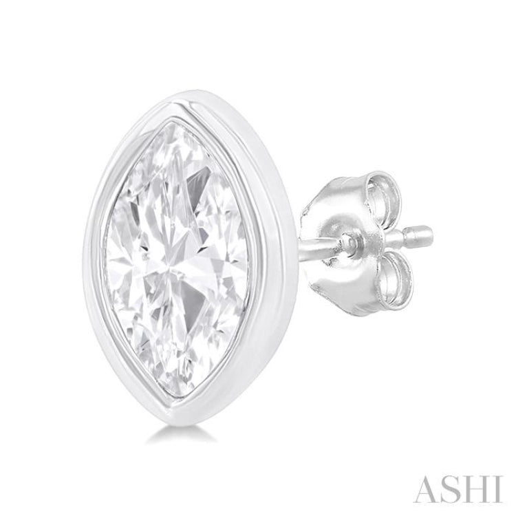 1/5 ctw Petite Bezel Set Marquise Cut Diamond Fashion Stud Earring in 10K White Gold