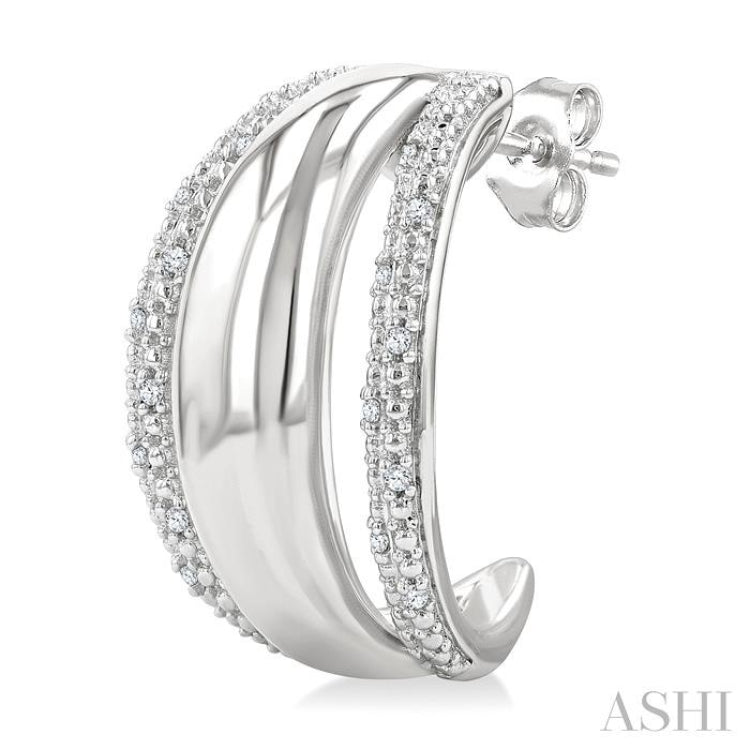 1/10 Ctw Split Dome Shape Round Cut Diamond Bold Half Hoop Earring in Sterling Silver