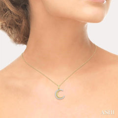 1/5 Ctw Spiral Textured Crescent Moon Round Cut Diamond Pirouette Fashion Pendant With Chain in 10K Yellow Gold