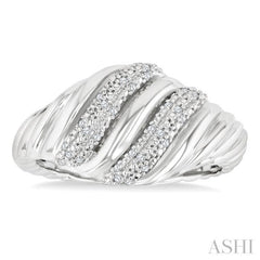1/10 Ctw Bold Silver Twisted Rib Round Cut Diamond Pirouette Bold Fashion Band in Sterling Silver
