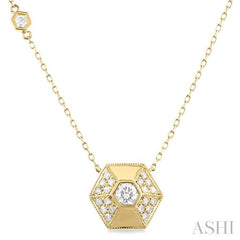 3/8 Ctw Hexagon Shape Single Cut Diamond Fashion Necklace in 14K Yellow Gold