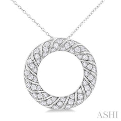 1/2 ctw Ribbed Swirl  Circle Round Cut Diamond Fashion Pendant With Chain in 14K White Gold