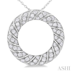 1/2 ctw Ribbed Swirl  Circle Round Cut Diamond Fashion Pendant With Chain in 14K White Gold