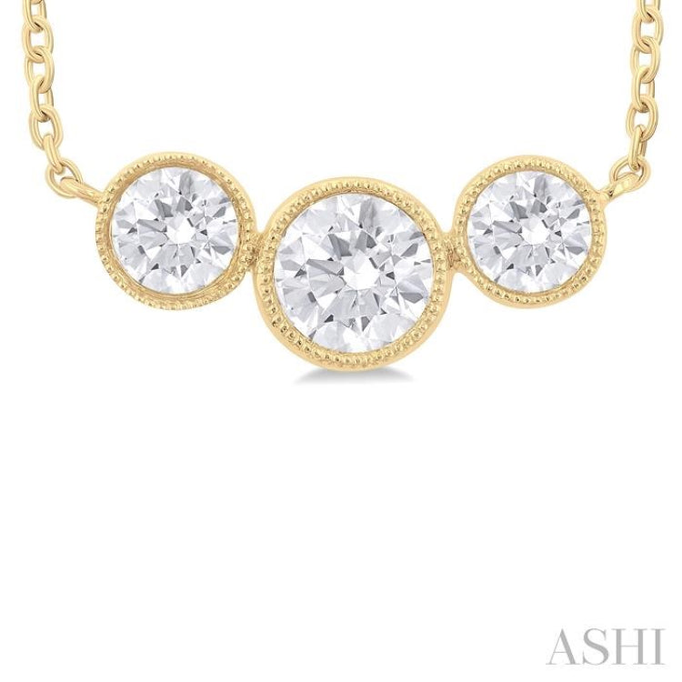 3/4 Ctw Past, Present & Future 3-Stone Bezel Set Round Cut Diamond Necklace in 14K Yellow Gold
