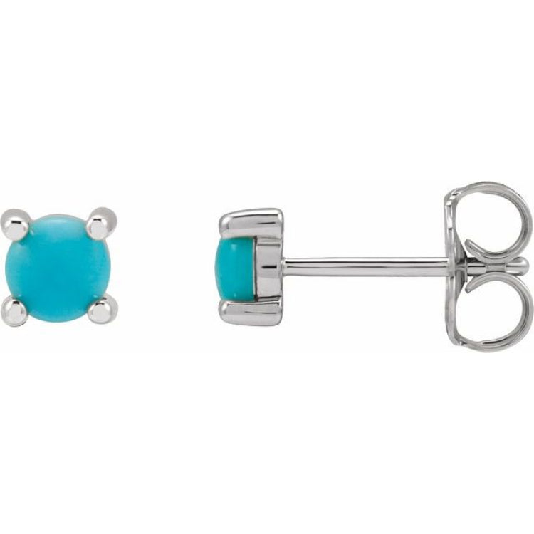 14K White 4 mm Natural Turquoise Earrings